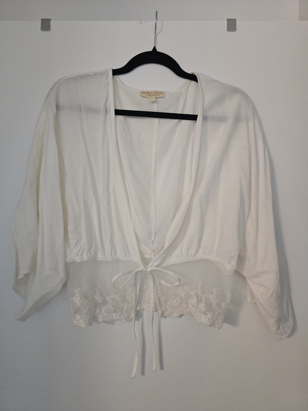 Off White Lace Trim Tie-Front Cardigan